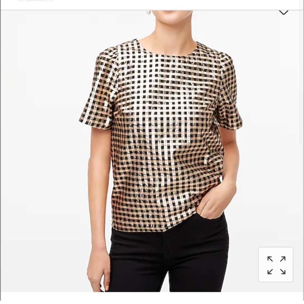J. Crew | Puff Sleeve Top Blouse Black Gold Lurex Size S